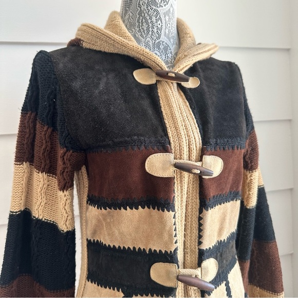 Vintage Leather Patchwork Sweater Coat by Leather Bug size S - Picture 6 of 13